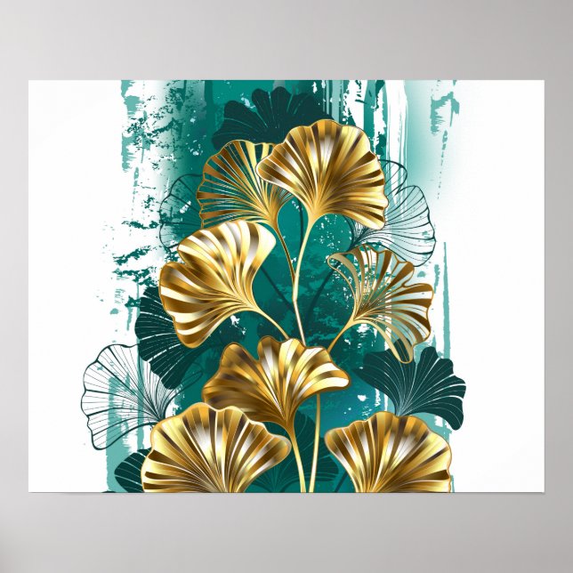 Affiche Branche avec Feuilles d'or Ginko Biloba (Devant)
