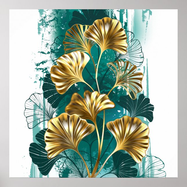 Affiche Branche avec Feuilles d'or Ginko Biloba (Devant)