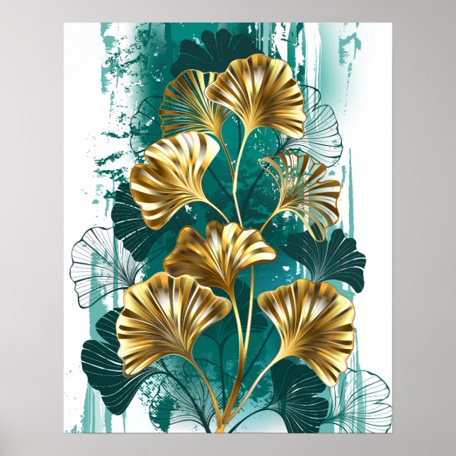 Affiche Branche avec Feuilles d'or Ginko Biloba (Devant)