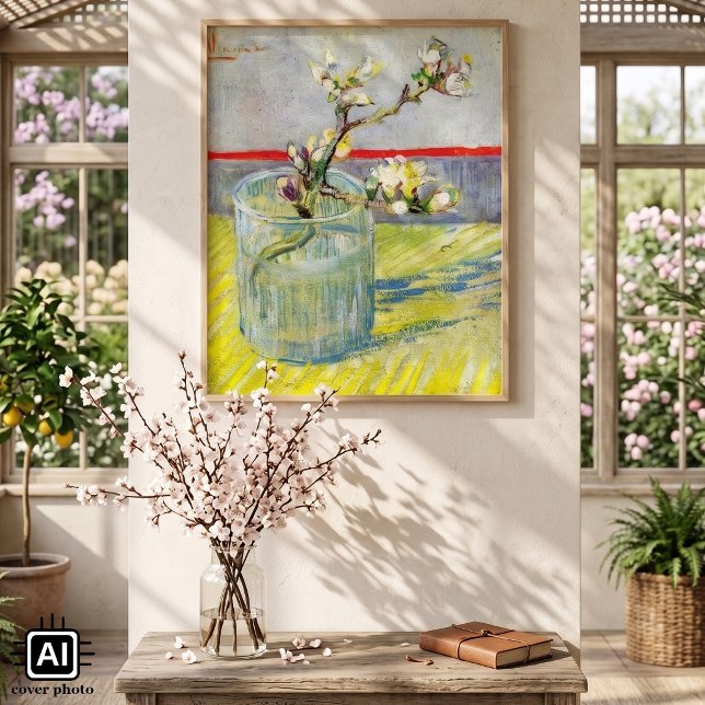 Affiche Branche d'amandier en fleurs par Vincent van Gogh (Blossoming Almond Branch in a Glass by Vincent van Gogh is a vintage post impressionism painting.)