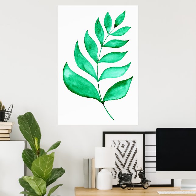 Affiche Branche d'aquarelle simple - vert (Bureau à domicile)