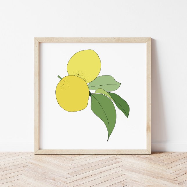Affiche Branche de Citron au Citrus Dessinée à la Main Art (Créateur téléchargé)
