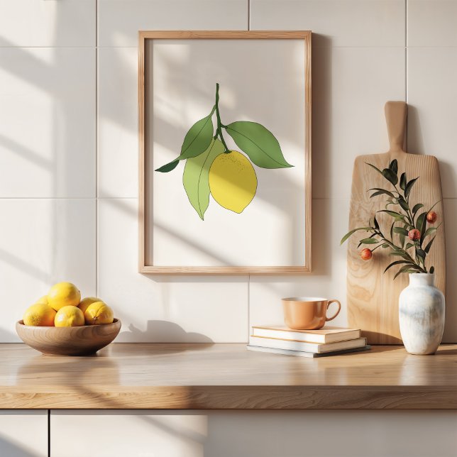 Affiche Branche de Citron au Citrus Dessinée à la Main Art (Créateur téléchargé)