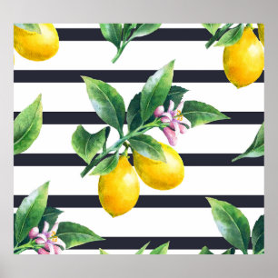 Affiche Branche de citron : lisière d'aquarelle d'agrumes