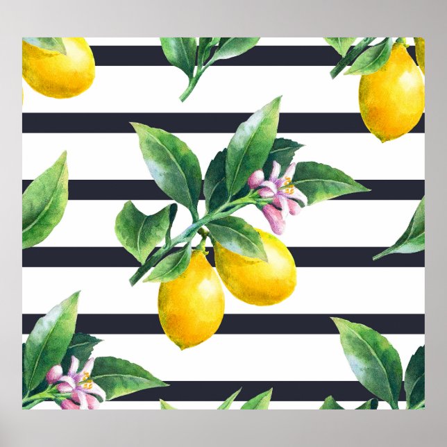 Affiche Branche de citron : lisière d'aquarelle d'agrumes (Devant)