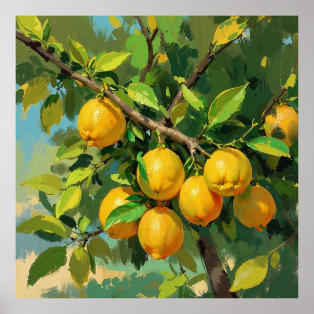 Affiche Branche de citrons avec fruits jaune vif (Devant)