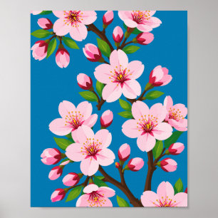 Affiche Branche de fleurs de cerisier rose motif floral