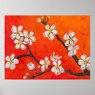 Affiche Branche de floraison blanche au printemps