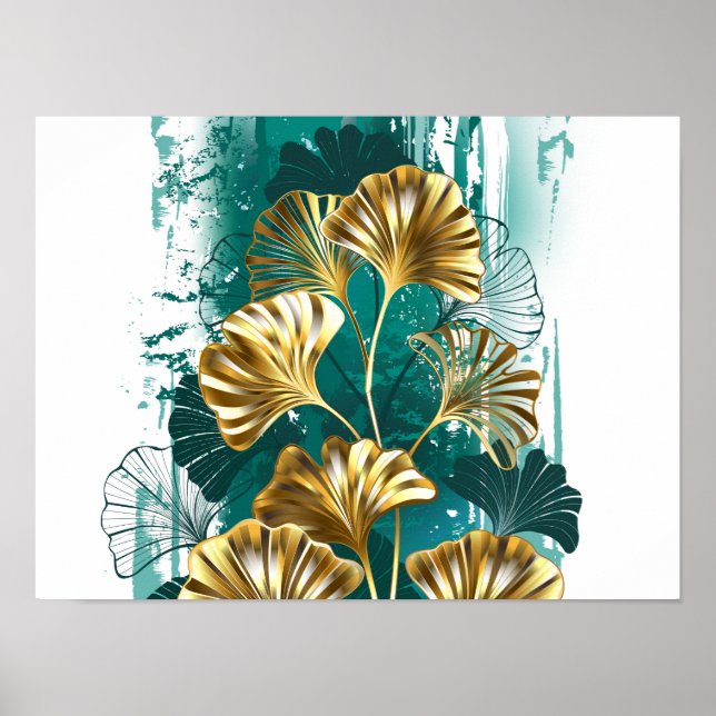 Affiche Branche de Ginko Biloba aux feuilles dorées (Devant)