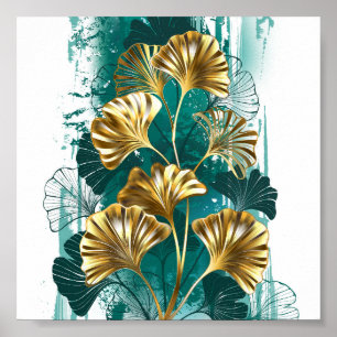 Affiche Branche de Ginko Biloba aux feuilles dorées