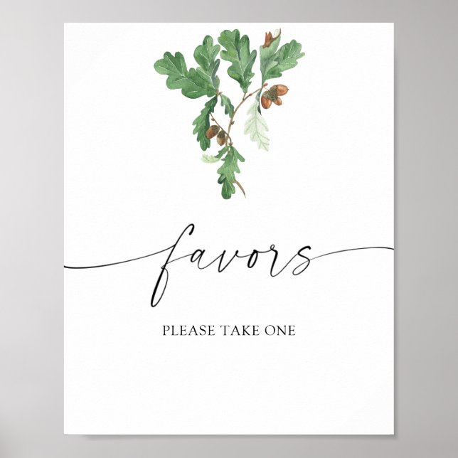 Affiche Branche de gland - cadeaux pour les mariés, merci  (Devant)