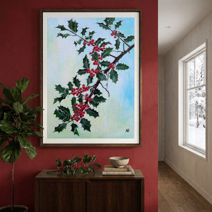 Affiche Branche de houx dans la neige de l'hiver par Alfre