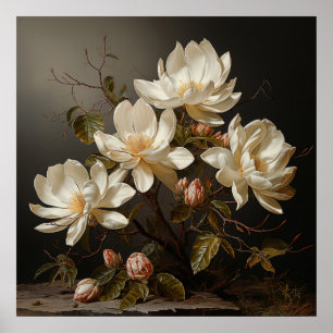 Affiche Branche de magnolia blanche avec fleur