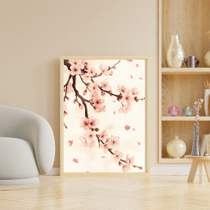 Affiche Branche de peinture aquarelle de fleurs de cerisie