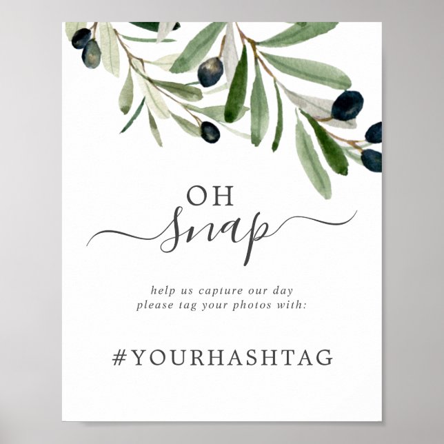 Affiche Branche Olive moderne Oh Snap Mariage Hashtag (Devant)