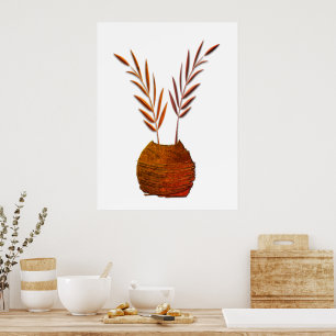 Affiche Branches Boho Rustique Vase Cuivre