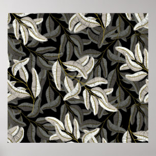 Affiche Branches brodées : imprimé noir-blanc.