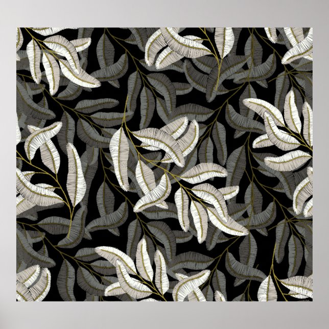 Affiche Branches brodées : imprimé noir-blanc. (Devant)
