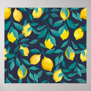 Affiche Branches de citron : Bleu Décoratif sans joint