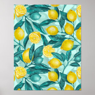 Affiche Branches de citron bleu et jaune