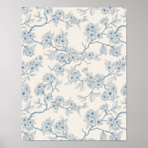 Affiche Branches de fleurs de cerisier en bleu et blanc ca
