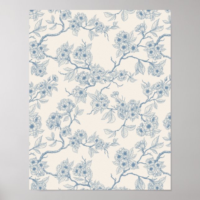 Affiche Branches de fleurs de cerisier en bleu et blanc ca (Devant)