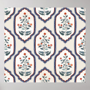 Affiche Branches de fleurs orientales : Kalamkari Indian.