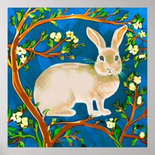 Affiche Branches de lapin sauvage et de fleurs