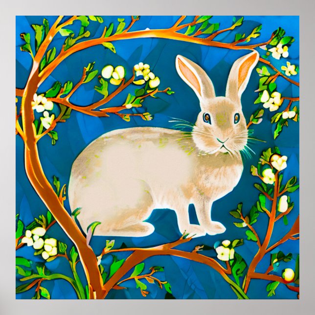 Affiche Branches de lapin sauvage et de fleurs (Devant)