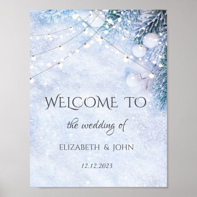 Affiche Branches de pin, Mariage aux guirlandes lumineuses (Devant)