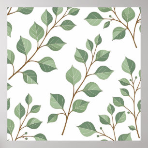 Affiche Branches Feuillues Vert Sage Aquarelle Botanique 
