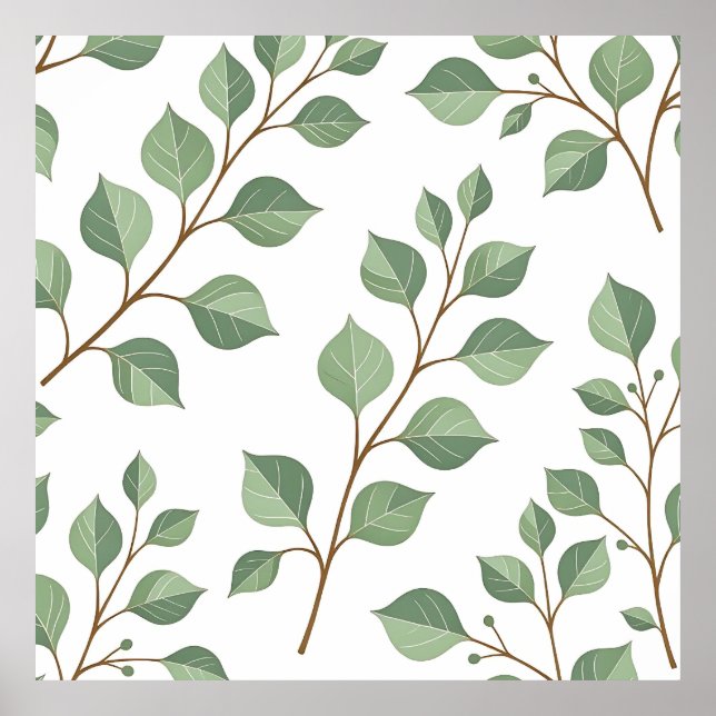 Affiche Branches Feuillues Vert Sage Aquarelle Botanique  (Devant)