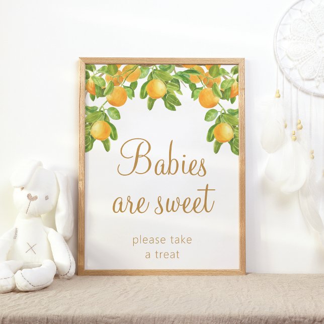 Affiche Branches vertes Baby shower orange Les bébés sont  (orange)