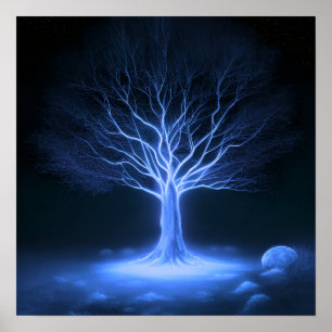 Affiche Branches vides Arbre brillant - bleu foncé