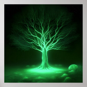 Affiche Branches vides - Arbre lumineux - Vert