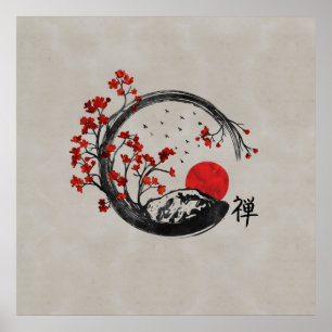 Affiche Branches Zen Enso Circle et Sakura