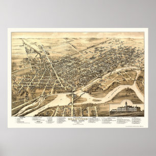 Affiche Brantford, ON, Canada Carte panoramique - 1875