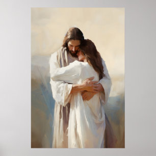 Affiche Bras de la miséricorde Jésus embrassant la femme p