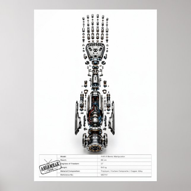 Affiche Bras Robotique Futuriste Explosé (Devant)