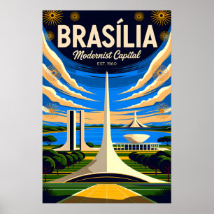 Affiche Brasília Vintage Brésil Capitale Moderniste Rétro
