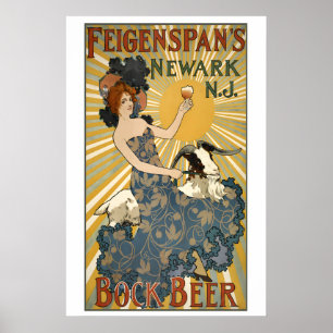 Affiche Brasserie de bière Bock vers 1895 Publicité vintag