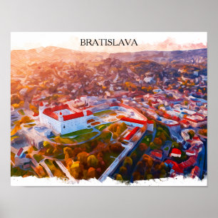 Affiche Bratislava historique Slovaquie - Aquarelle Skylin