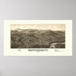 Affiche Brattleboro, carte panoramique de VT - 1886