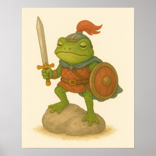 Affiche Brave grenouille guerrière sur une pierre