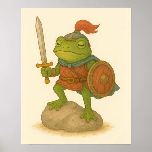 Affiche Brave grenouille guerrière sur une pierre (Devant)