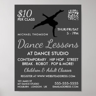 Affiche Break Dancer Silhouette, Dance Leçon Publicité