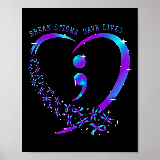 Affiche Break Stigma Sauver des vies Coeur Semicolon Suici (Devant)