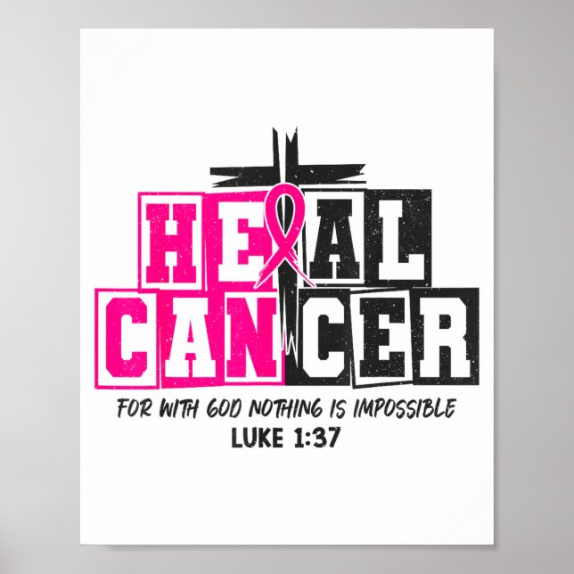 Affiche Breast Cancer Awareness Nk Ribbon Heal Cancer Chri (Devant)