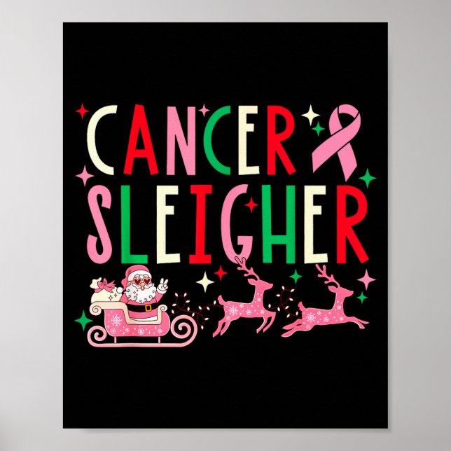 Affiche Breast Cancer Christmas Nk Ribbon Santa Sleigh Rei (Devant)