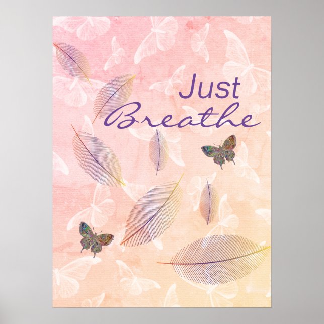 Affiche Breathe Feuille Butterflies Pastel (Devant)